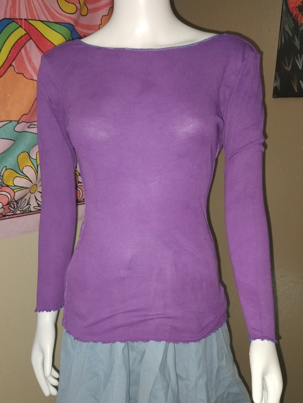 Free People Ribbed Purple Fitted Blouse Sz L